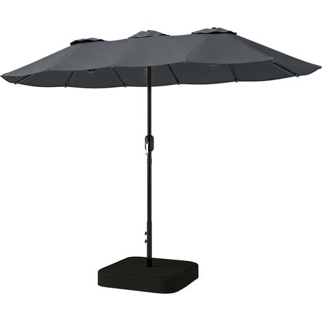 Doppio 12-Stangen-Sonnenschirm mit Kurbel, Kreuzfuß und Taschen, Metall und Polyester, 3 x 1,5 m, Anthrazitgrau