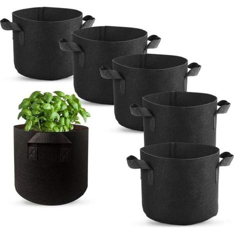 6 Non-Woven Fabric Plant Bags with Handles for Growing Potatoes, Tomatoes, Strawberries, Vegetables, and Flowers (1/5)