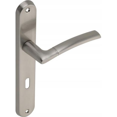 Poignée de porte intérieure, longue plaque de serrure, nickel brossé
