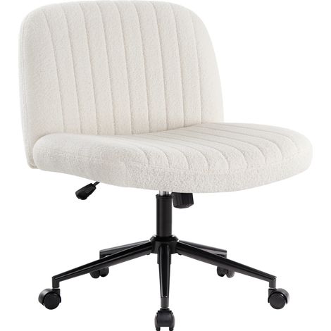 IWMH office chair without armrests, height-adjustable swivel chair with casters, desk chair with medium backrest - teddy fabric - white (1/5)