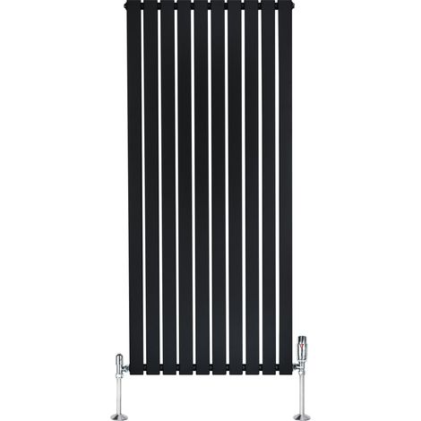 Radiateur Plat à 1 Colonne & Vannes 1600 x 700 mm en Acier Noir Chauffage Centrale Moderne Verticale Monté Sur Mur Cuisine Salle de Bain [Brosse de Nettoyage & Supports INCLUSES]