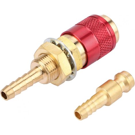Connecteur rapide, M10 refroidi à l'eau et adaptateur de gaz raccord de connecteur rapide pour torche de soudage TIG (rouge + or + bleu)(rouge) (1/5)
