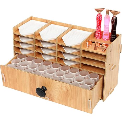 Lntyq Conteneurs de Stockage de Peinture Au Diamant, Grilles Multicouches en Bois, Boîte de Diamant Broderie à Compartimen, Rangement Diamond Painting pour Perles,