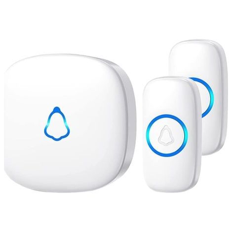 Wasserdichte, kabellose Außentürklingel mit 1 Empfänger und 2 batteriebetriebenen Sendern, 58 Klingelmelodien, 5 Lautstärkestufen (120 dB), LED-Anzeige, 300 m Reichweite – ideal für Haus und Wohnung. (1/5)