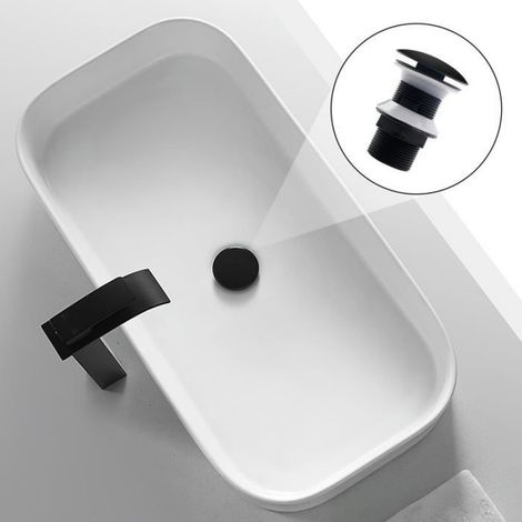 Bonde lavabo clic clac universel - 1 pièce - Noir mat - Convient pour lavabos, éviers, salles de bains Étiquette (1/5)