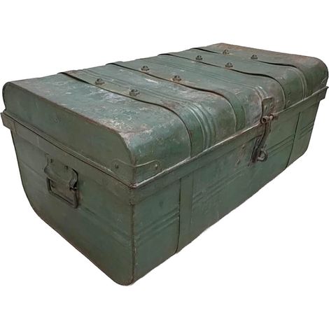 Maleta de metal acabado artesanal verde 67x37x25h cm