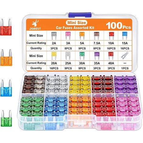 Car Fuses Set – 100pcs Mini Automotive Fuses + 1 Extractor, Mini Auto Fuses for Truck/RV/Truck/Motorcycle (2A 3A 5A 7.5A 10A 15A 20A 25A 30A 35A 40A) (1/5)