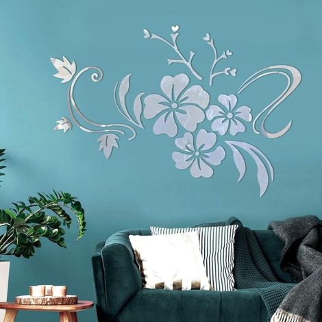 3D-Blumen-Spiegel-Wandtattoos, Acryl-Spiegel-Wandaufkleber für Kinderzimmer, Wohnzimmer, DIY-Dekoration (1/4)