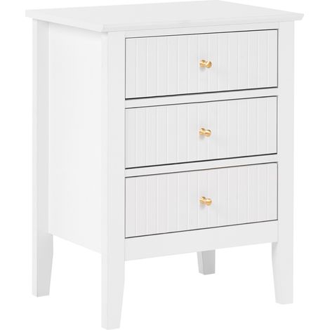 Mesita de noche elegante 3 cajones de MDF tiradores dorados dormitorio blanco Assisi (1/5)