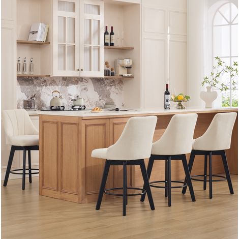 Barhocker girevole con schienale, seduta imbottita in ciniglia, stile scandinavo e Japandi, beige (1/5)