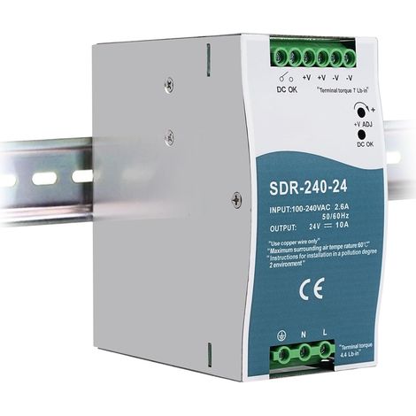 Alimentation pour rail din 24V 10A 240W bloc d'alimentation sur rail din transformateur 24V Entrée AC100-240V 2,6A Sortie DC 24V 10A alimentation à découpage industrielle SDR-240-24 (1/5)