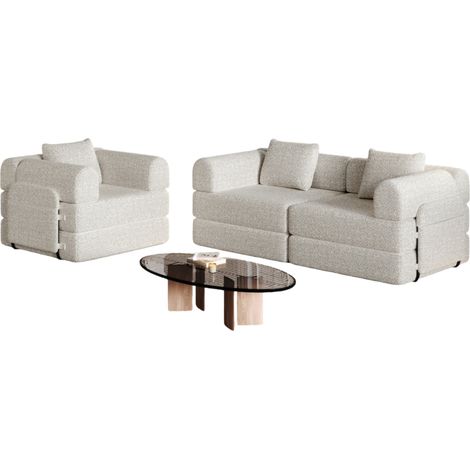 Canapé lit 1 place en tissu kaki avec coffre de rangement dans l'accoudoir, structure acier et base antidérapante, modulable pour salon ou chambre - CHICFURN (1/5)