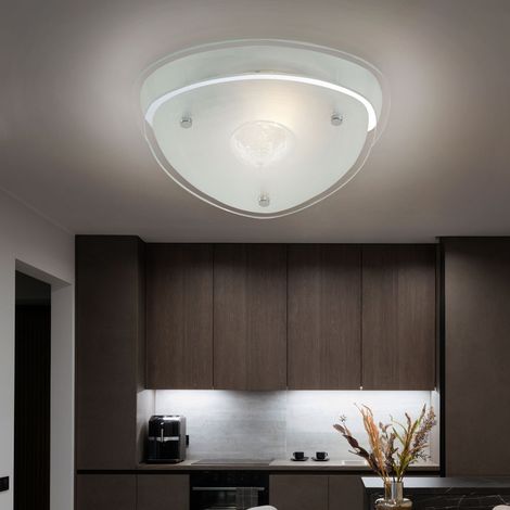 Lampada da soffitto plafoniera in vetro cristallo lampada da soggiorno lampada da corridoio, metallo cromato, vetro satinato, 1x E27, LxLxH 28 x 28 x 10 cm