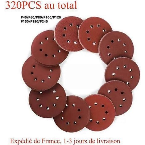 Ensemble de 150 disques de ponçage WORKPRO, 5 pouces, 8 trous, grains de papier de verre inclus : 60, 80, 100, 120, 150, 180, 240, 320, 400 (1/5)