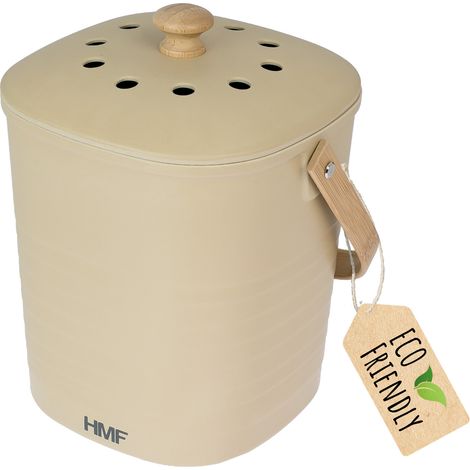 HMF Nachhaltiger Biomülleimer Küche, Geruchsdichter Komposteimer mit Deckel, 6 Liter, Beige