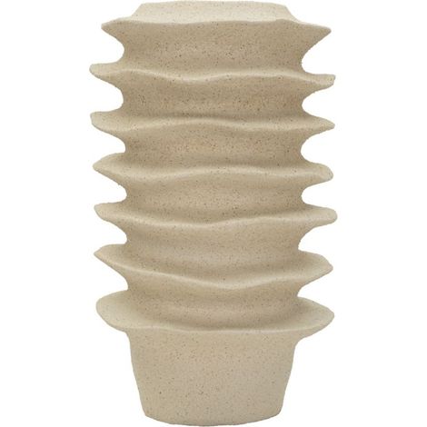 Vaso decorativo in poliresina sabbia con motivo a fasce ondulate (1/5)