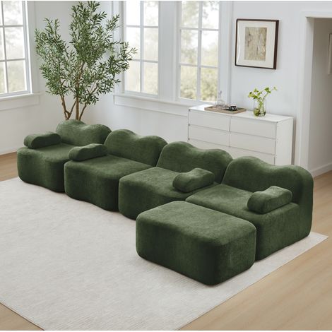 FloraGrace canape modulable sans cadre, 4 places, velours vert, pour salon et petit espace (1/5)