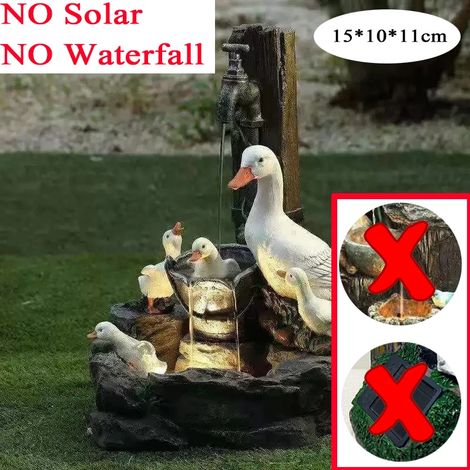 Fontaine de jardin solaire en résine (Type A)D2 avec éclairage LED, représentant des canards et des écureuils, pour une décoration extérieure. (1/5)
