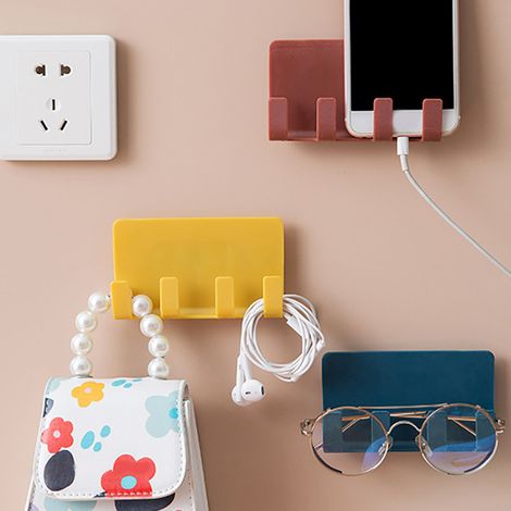 4er-Set elegante Wandhalterungen mit 4 Haken zum Laden von Mobiltelefonen, Wandaufhänger und Aufbewahrungsregal (1/5)