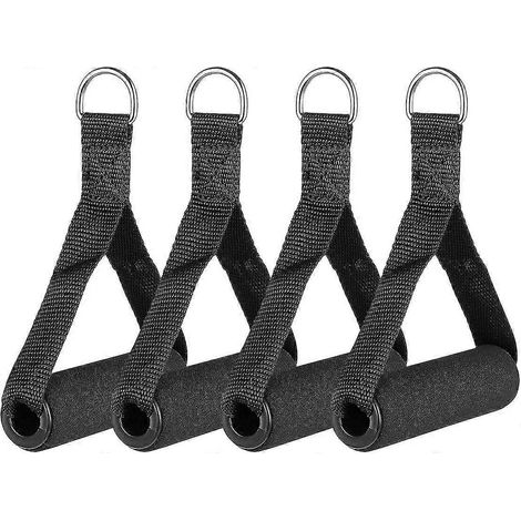 Lot de 4 poignées pour élastiques de résistance, anneaux en D en plastique, sangles d'exercice en mousse, équipement de fitness pour salle de sport à domicile, musculation au-dessus de la tête, étirem (1/4)
