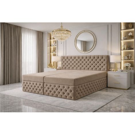 Lit Boxspring Figo Iii - Beige - 180x200 Cm - Matelas à ressorts ensachés - Lit Double Élégant - Moderne (1/4)