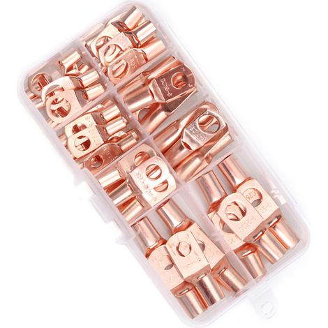 Kit de 60 cosses à œillet en cuivre pour câbles de batterie, avec 80 gaines thermorétractables assorties. Compatible avec les tensions AC et DC. (1/5)