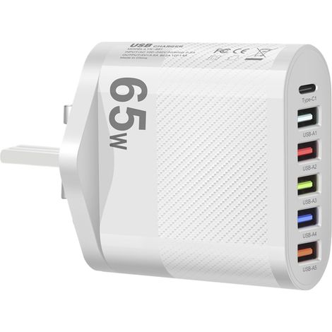 Chargeur 65 W, 5 ports USB Type-C, sortie 3,5 A, compact pour voyage (1/5)