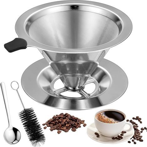 Double Layer Stainless Steel Coffee Filter 800 Mesh Ergonomic Handle For Home Office Coffee Maker (1/5)