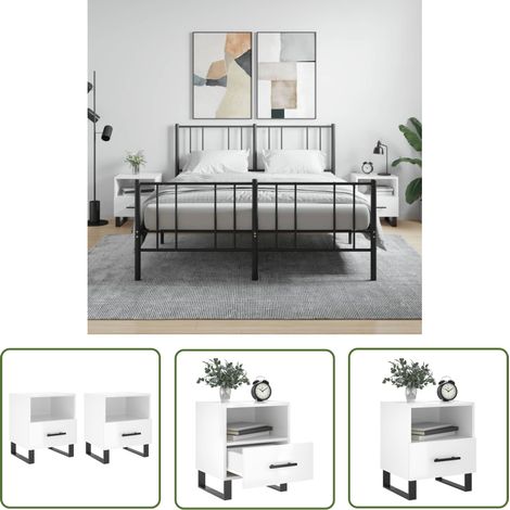 The Living Store Tables de chevet 2 pcs blanc brillant 40x35x47,5 cm - Table De Chevet - Meuble De Chambre - Armoire De Chevet - Commode - Design Moderne (1/5)