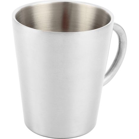 Tragbarer 300-ml-Becher, doppelwandig, aus Edelstahl 304, isoliert für Kaffee und Bier, mit glänzendem silbernen Griff (1/5)