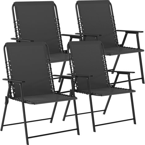 Folding Garden Chairs 4 Pieces in Black Steel and Texteline (1/5)
