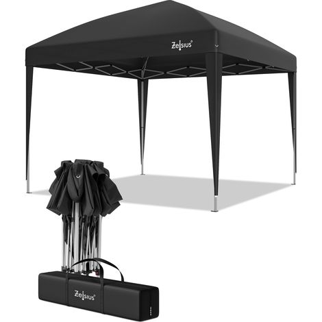 Zelsius Faltbarer Pavillon 3 x 3 m, Schwarz, Pop-Up Faltpavillon, Gartenzelt, Partyzelt mit Tasche (1/5)