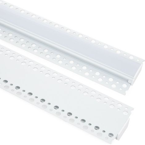 Perfil Aluminio Integrado en Escayola/Pladur para Tira LED hasta 20 mm con Tapa Continua Blanco 2 m Blanco traslúcido