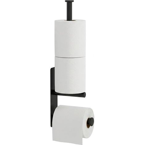 Porte-papier toilette noir - Sans perçage - En acier inoxydable - Auto-adhésif - Pour salle de bain - Noir (1/5)