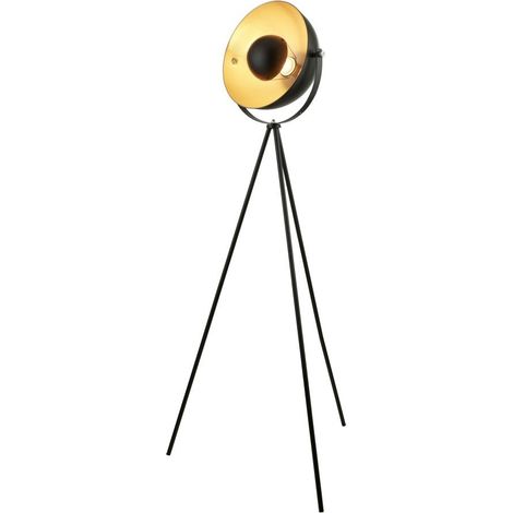 Lampadaire trépied à 1 flamme Blink, abat-jour noir mat avec intérieur doré (1/3)