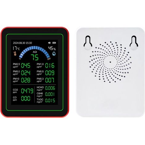 Analizzatore di qualità dell'aria 18 in 1: CO2, TVOC, HCHO, PM2.5, PM10, temperatura, umidità. Tester per interni alimentato a batteria. Memorizzazione dei dati. (1/5)