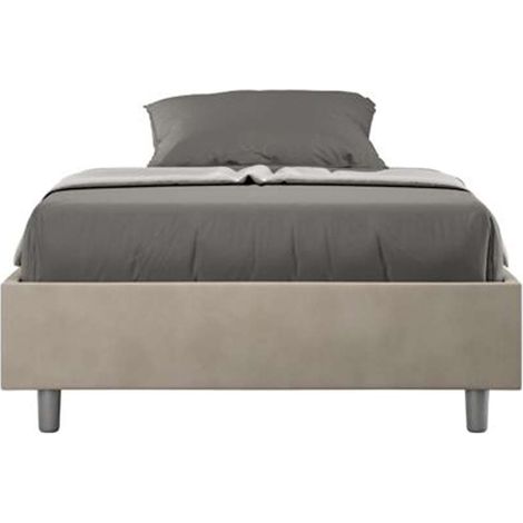 Letto singolo contenitore imbottito 100x190 microfibra sabbia Azelia (1/5)
