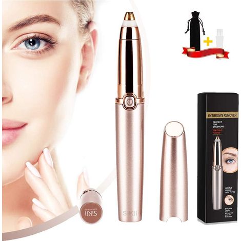 Sourcil Épilateur Sans Douleur, Tondeuse de Précision pour Sourcils, Rasoir Visage Femme Homme, Épilation Poils Duvisage Lèvres Nez, Lumière LED, Or Rose (1/5)