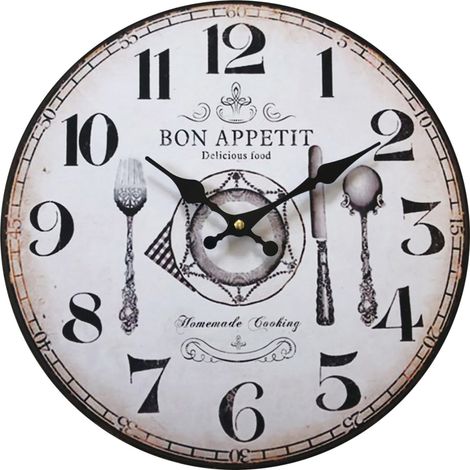 Rebecca Mobili Cocina Reloj Mdf Retro Blanco Marrón Analógico 33,8x33,8x4 (1/5)