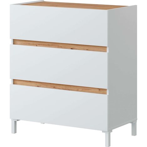Cassettiera Stile Nordico A 3 Cassetti Gambe Rialzate E Guide Metalliche Mobile Camera da Letto Con Ampio Spazio Contenitivo Design Moderno 79 x 90.5 x 41 Cm Colore Bianco E Rovere