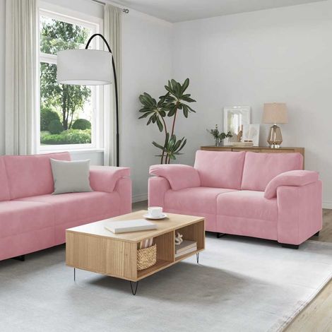 Ensemble de canapés 3 pièces en velours rose avec coussins pour salon, bureau et chambre - PANGIVO (1/5)