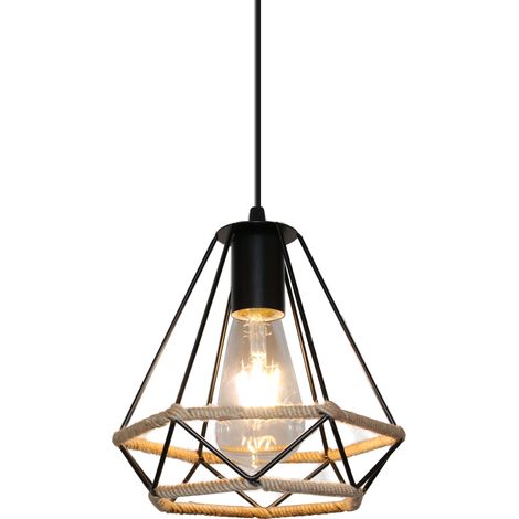 Suspension Luminaire Rétro Industrielle Lustre Suspension Corde de Chanvre Métal Lampe à Suspension Réglable - 1Pcs (1/5)