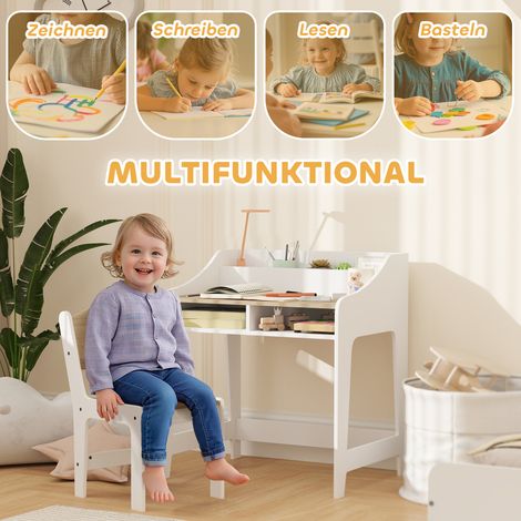 Bureau enfant avec espaces de rangement, casiers ouverts, fauteuil, 3-8 ans, en bois (1/4)