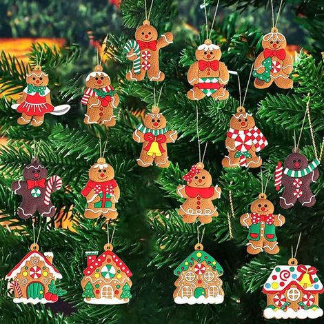 Décorations de Noël Maison en Pain d'Épices - 16 Ornements Suspendus pour Sapin et Déco Intérieure (1/4)