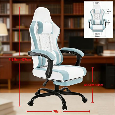 Fauteuil gaming ergonomique rotatif, chaise de bureau à massage intégré