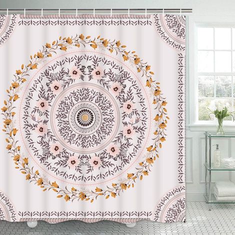 Rideau de douche Mandala à motif floral et médaillon avec 12 crochets (70,8'', 70,8'')