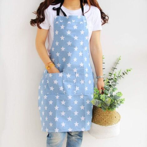 Apron Kitchen Apron(Light Blue),Women's Kitchen Apron Apron for Cooking,Adjustable Cotton Linen Apron for Family Cooking Restaurant Barbecue (1/4)