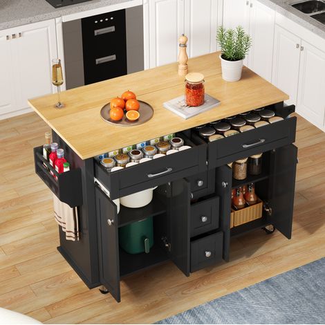 Mueble auxiliar de cocina con ruedas y encimera abatible OKMYHOME (1/5)