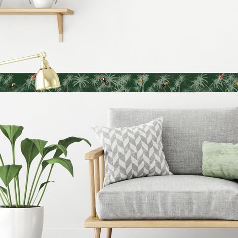 Frise décorative adhésive, pionus, feuillage et oiseaux tropicaux, 9 cm X 300 cm (1/5)