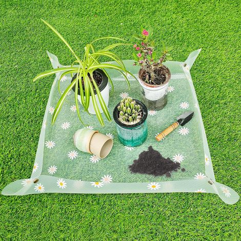 Lot de 2 tapis de jardin transparents imprimés - Tapis de rempotage, bacs anti-taches et anti-salissures, 70 x 70 cm (1/4)